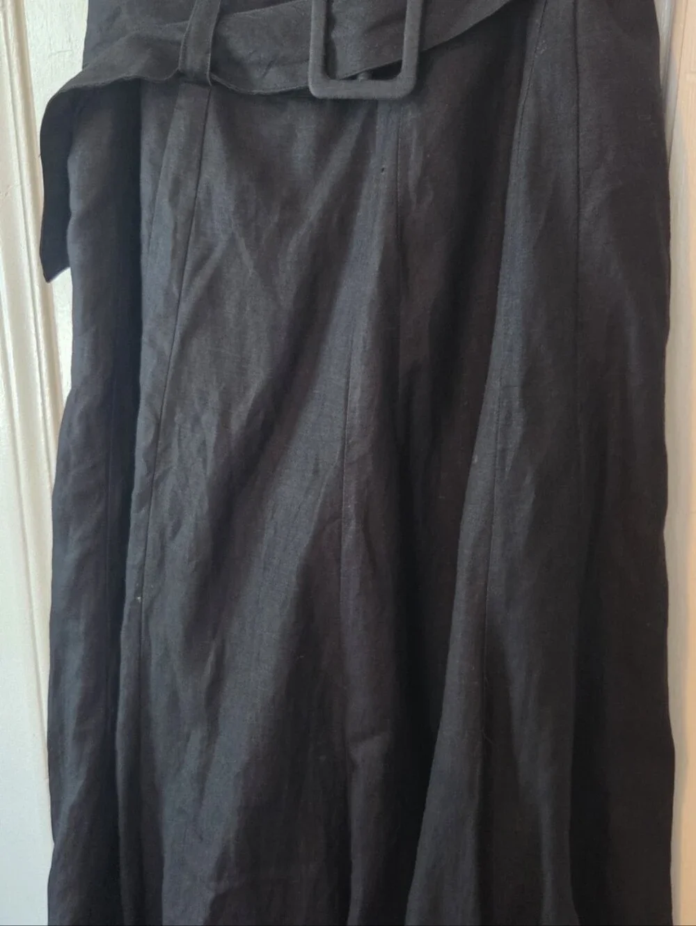 Ashley Stewart Black Linen Rayon Belted A-Line Midi Skirt 12 w Regular Lined